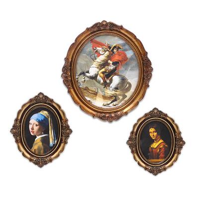 欧式复古做旧雕花饰椭XAX圆相件框画框弗达装画摆挂里画铜金色