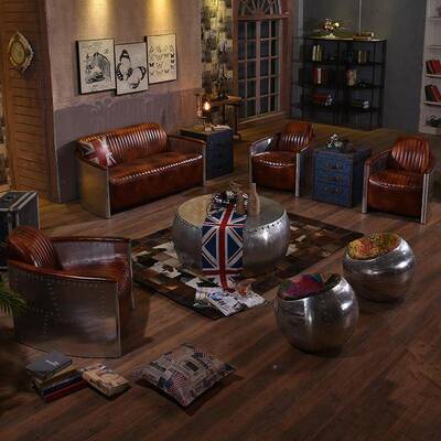 美酒式工业风铝皮创意机师椅铆钉个性咖旧啡厅72420吧会所KTV皮沙