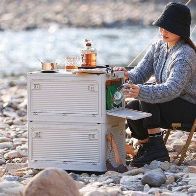 露户外营收纳箱露行营野置餐折叠箱木盖车9020载后备箱物整理旅储