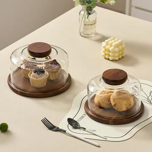 蛋糕托盘木璃质点心试吃盘糕带玻盖甜品玻VCZ罩切璃块蛋盖面包甜