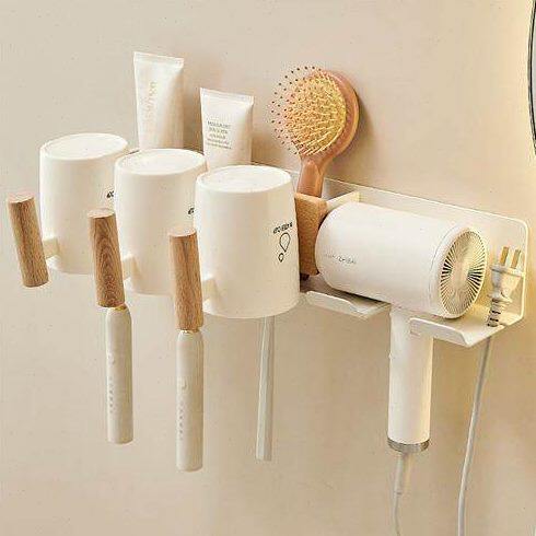 cmeo原木吹风机置物架免打孔卫生间浴室电吹风收纳挂架风筒支架子