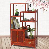 实木中式 博古架鸡翅木多宝阁红木茶叶柜古董置物架玄关隔断茶叶架