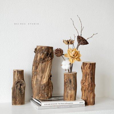 实木做旧诧寂风老木花瓶中式复古禅意茶桌插花装饰品摆件茶室造景,家居饰品,花瓶,淘宝优惠券,粉丝福利购,淘宝优惠卷