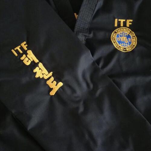 花郎武道 ITF跆拳道黑色热卖全刺绣学员道服 均码可定做