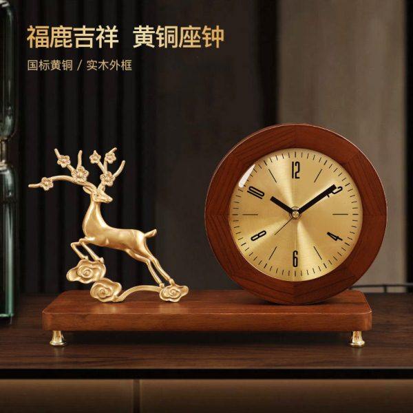 新中式实木黄铜座钟客厅摆台式桌面时钟摆件家用玄关电视柜台坐钟,家居饰品,立钟/落地钟,淘宝优惠券,粉丝福利购,淘宝优惠卷
