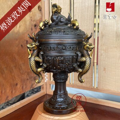 陈巧生 巧生炉 陈冠丞 狮钮饕餮纹鐏式熏炉 手工铜炉 香炉 宣德炉