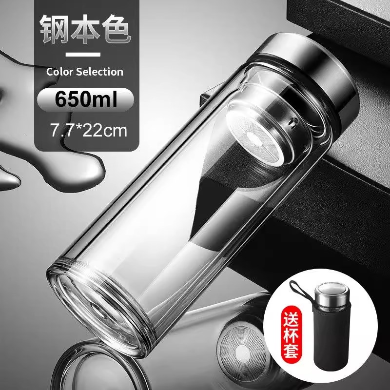 玻璃杯500ml耐摔高温硼B硅双层玻璃杯保护套男士茶杯