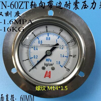 轴向带边耐震压力表YN-60ZT 0.1MPa 0.16 0.4 0.6 1 1.6 2.5 4MPa