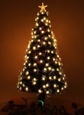 90cm暖白圣诞树套餐圣诞节装饰品插电发光金黄色星星光纤树0.9米