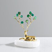 现轻奢晶石底座绿色玛瑙鹿摆件客厅电视柜书房桌面家居装 饰品