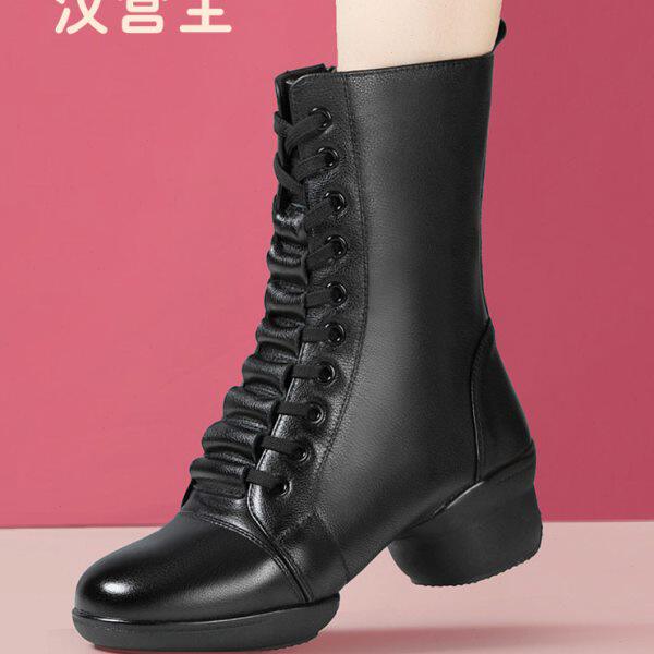 厚底跳舞女鞋四季款真皮短靴水兵舞蹈靴软底时尚秋冬爵士广场舞鞋