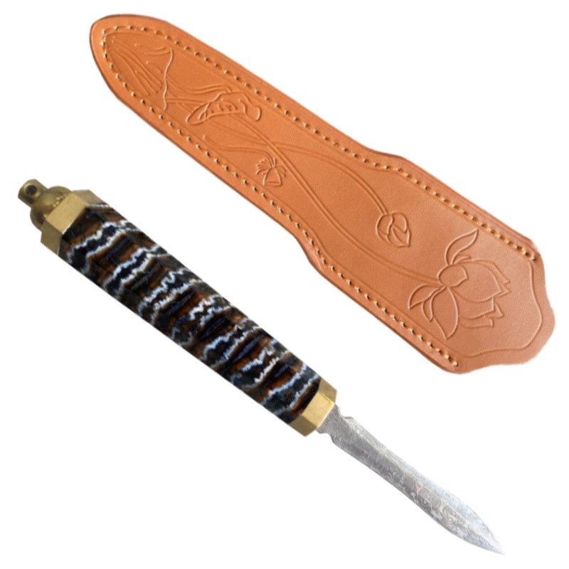 瑞典进口瑞粉大马士革臼齿手柄耐腐蚀高硬度茶针茶刀撬茶专用工具