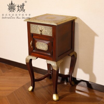 印度铜包木角柜 全实木床头柜小型极窄床边柜 窄边夹缝置物小斗柜