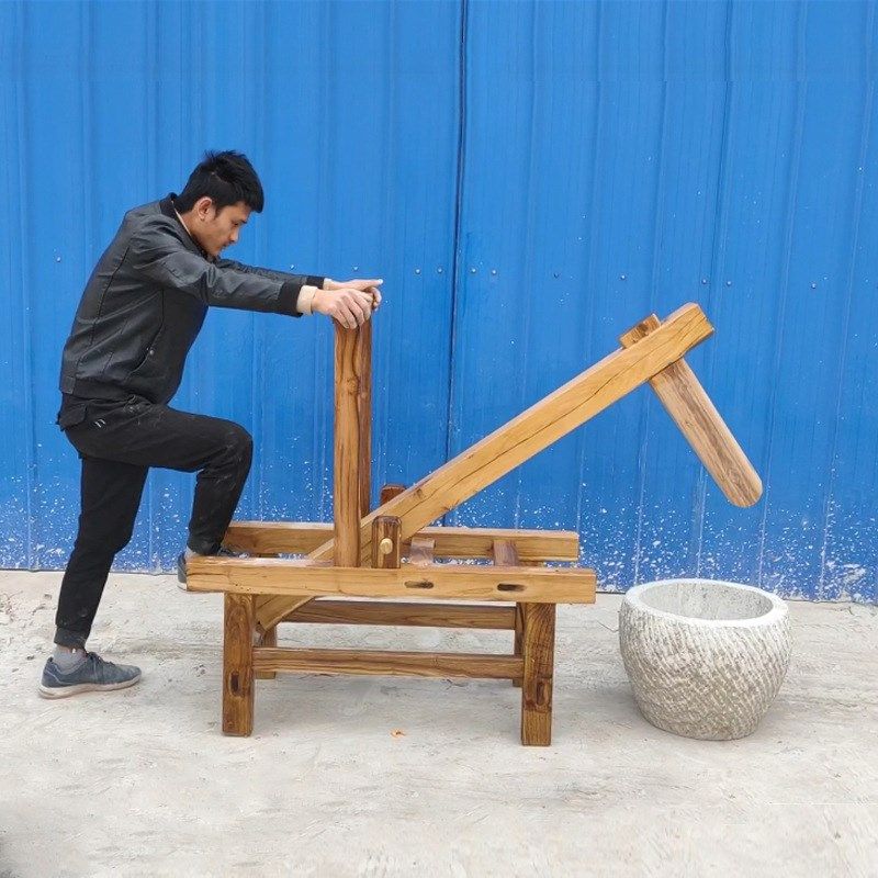 V6OQ特大号脚踏实木架打糍粑石臼机家用脚踩木锤老式电动锤辣椒艾