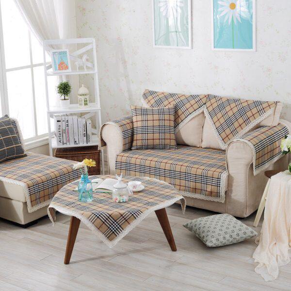 四季通用组合沙发垫格子布艺沙发坐垫夏季简约现代沙发巾套罩全盖
