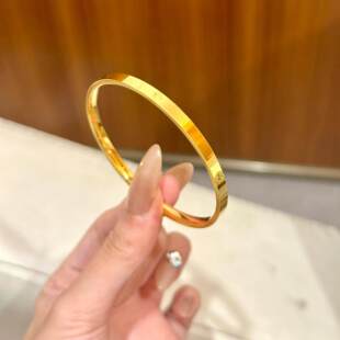 官方正品古法金包银手镯米字光面素圈实心一字镯子LOVE仿真首饰