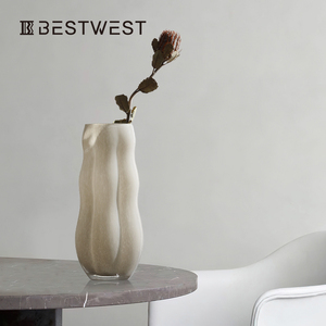 BESTWEST中古玻璃花瓶书房书架展厅样板房装饰摆件简约轻奢摆设