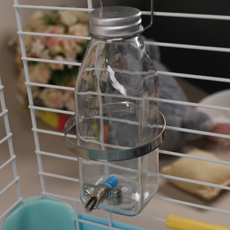 新款挂笼静音撞针水壶 兔子饮水器非迷小宠玻璃荷兰猪喝水瓶350ml