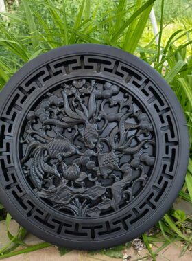 38cm圆形福字塑料树脂仿古砖雕新中式庭院墙壁面装饰挂件配套门口