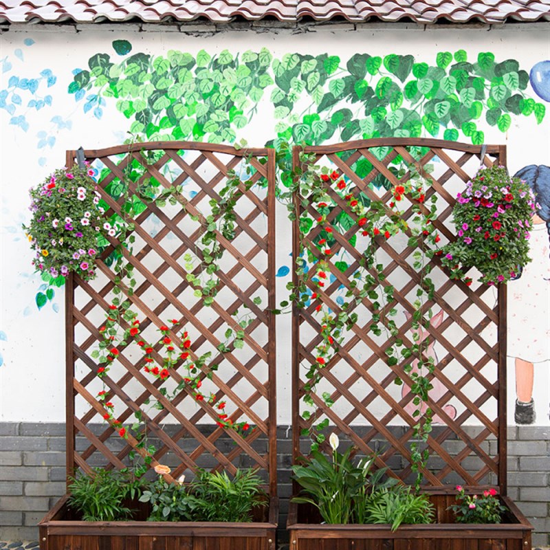 防腐木花箱户外庭院栅栏围栏阳台隔断花盆花园露台装饰花架爬藤架
