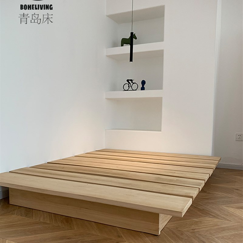 柏赫进口桦木地台塌塌米订制全实木落地床2米大板床