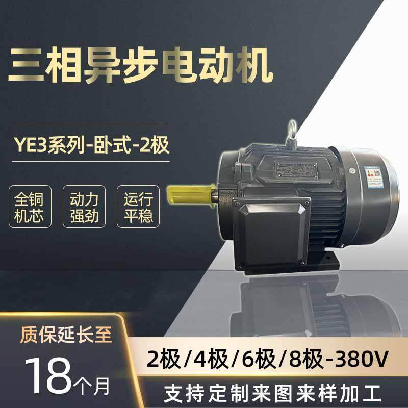 全铜线圈卧式三相电机380V2极3w4w5.5w11w三相异步电动机