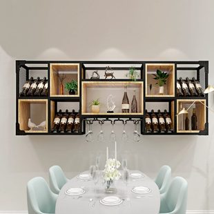 北欧铁艺酒架实木壁挂酒柜家用简约红酒架悬挂式高脚杯架葡萄酒架