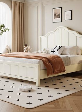 奶油风白色实木床现代简约家用1.8m小户型1.5m田园风双人公主婚床