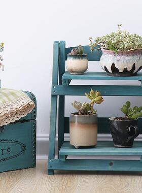 白色两层折叠复古风实木网架花ZEW格板花风架书格架置物书桌架做