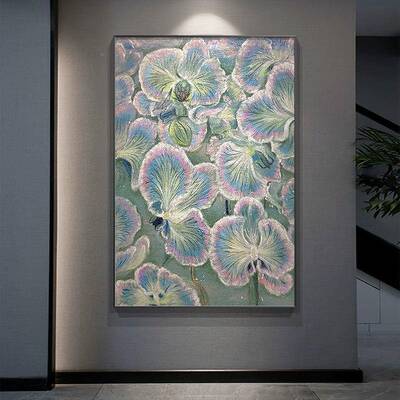 抽象绿绘色手绘手油画酒艺术花卉店民宿玄关装饰画工彩画轻奢肌理