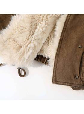 覆古美拉德羔毛服外套女BHP羊士冬NHE加加季厚棉立领短款机车飞行