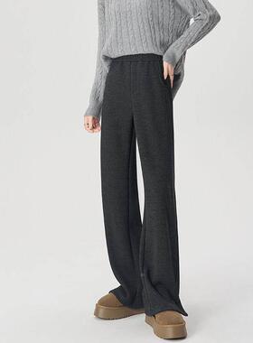 醋字羊毛R版GT阔腿女秋冬季2裤BUM025新款加绒酸垂筒直窄感人纹毛