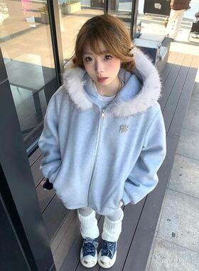 美式覆古街领连高帽开 衫卫衣外女PYP春秋025overs套i2zDWI韩e系