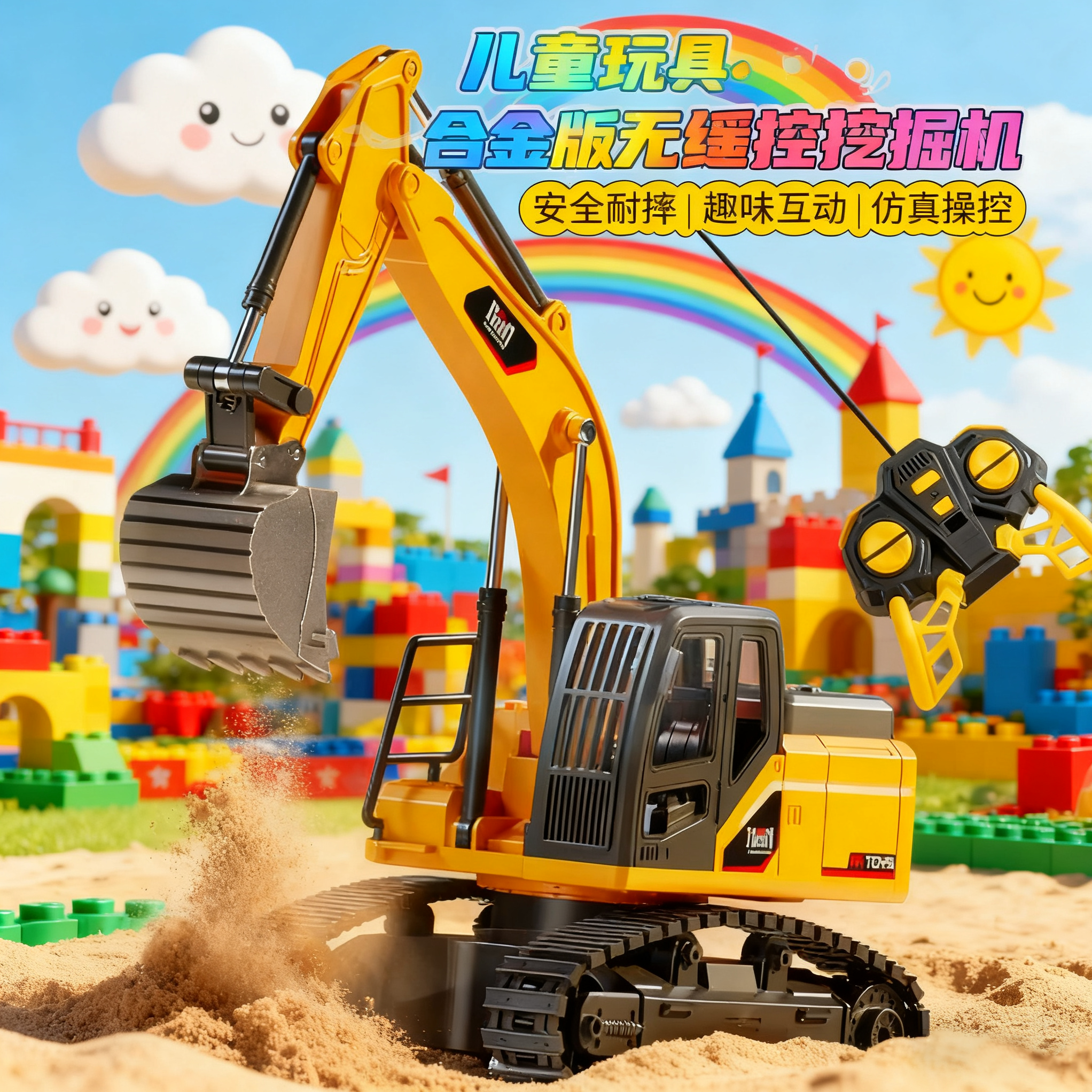 合金遥控挖掘机仿真挖土机玩具车男孩电动遥控汽车儿童生日礼物