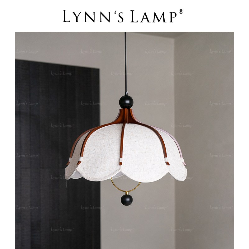 Lynns立h意 法式复古布艺吊灯 卧室房间中古风书房实木宋代美学