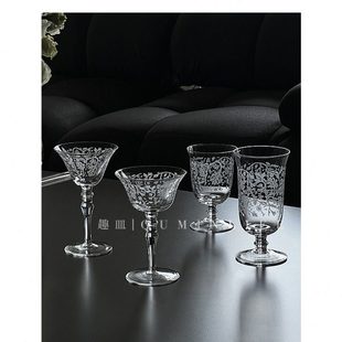 Qnmin 云鬓发如雪 微雨诉衷肠 繁花玻璃杯甜酒葡萄啤酒饮品香槟杯