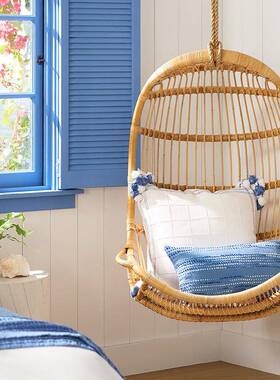 in悬千挂摇925椅吊椅s秋室内成人藤编尼真藤复古手工吊印篮家用阳