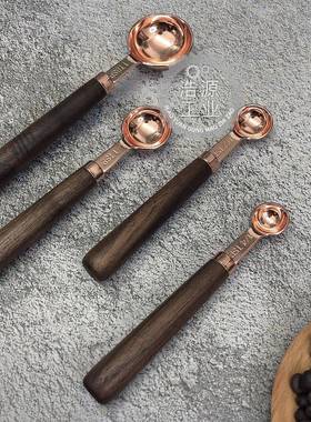 厂玫家现不货锈钢瑰金8套量杯量匙套件装带刻度木柄量杯01907量匙