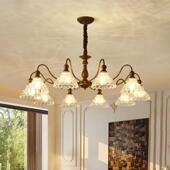 式 新款 法客厅吊餐912灯中风卧室灯美式 复古大厅古灯酒店厅灯玻璃