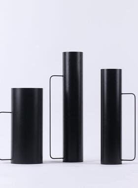 现轻奢黑色金属干花瓶摆件家居MC-TY-13间装饰品代样板餐桌茶几花