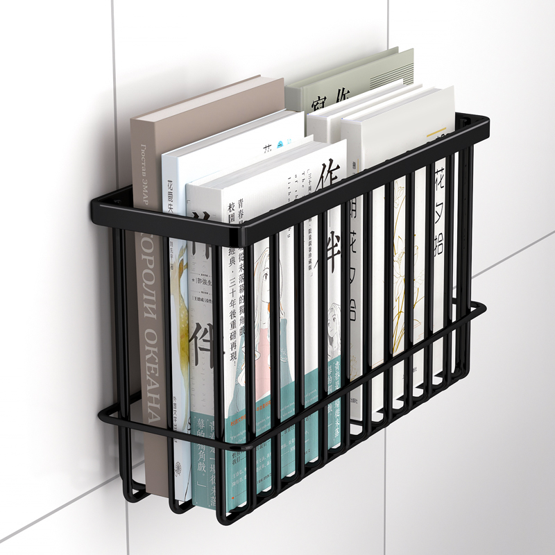 厕所书架免打孔卫生间r浴室挂墙置物架墙上收纳盒放书壁挂收纳篮