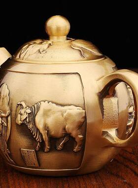 茶纯铜小壶茶具办公室桌面五小茶壶做旧黄铜壶金属HG-300牛工艺茶