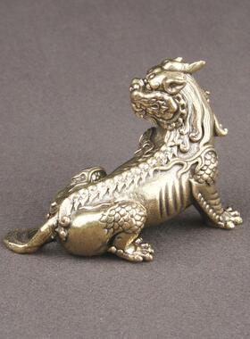 纯黄铜铜地藏公王坐骑谛听神桌面摆件办室兽瑞兽貔貅HT721摆件老