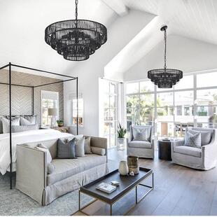 民轻复古宿客奢厅灯编织氛藤艺多层圆280形餐厅灯围装饰高端大气