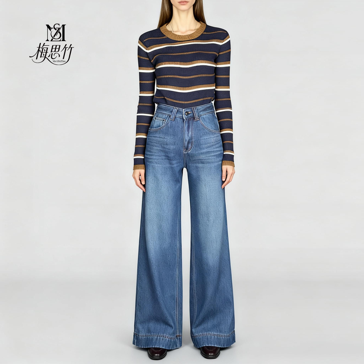 蓝色天丝棉阔腿直筒牛仔裤女中高腰摩登百搭宽松遮肉显瘦裤子加绒,女装/女士精品,牛仔裤,淘宝优惠券,粉丝福利购,淘宝优惠卷