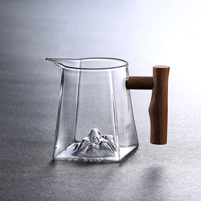 四方公道杯耐璃玻热观山公杯300ml木把功茶茶分茶器家用夫海茶具