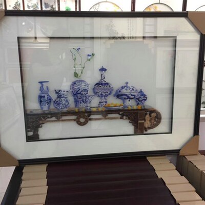 带州刺绣机绣仿手工餐厅苏画成品装饰画挂框透纱丰收年年有余走廊