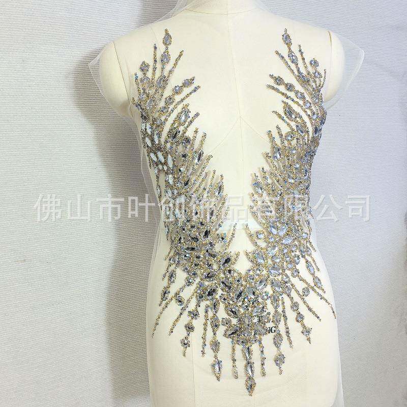 现婚纱料礼服烫钻图成品服装辅绣网花珠片货250822印花布水钻亮片