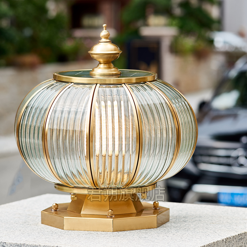 全铜太阳能d柱头灯简约现代别墅柱子灯户外防水庭院灯围墙灯门柱