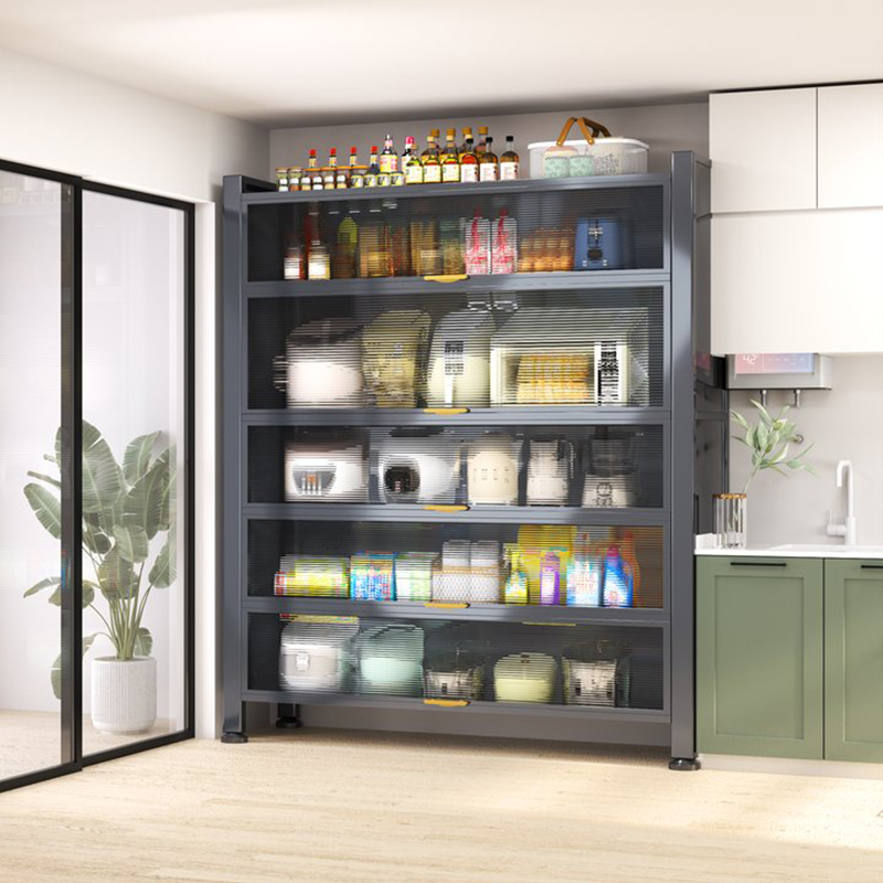 厨房置物架多功能落地防尘架子多层E储物柜碗碟收纳橱柜家用餐边